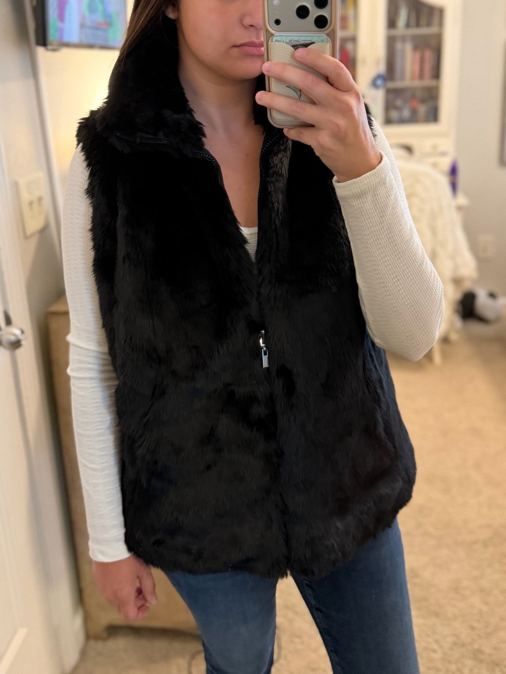 Reversible Black Faux Fur Vest - Women's Sleeveless Coat